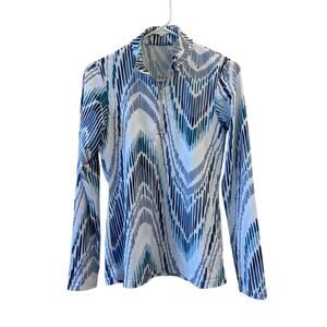 SOFIBELLA Wave Print Long Sleeve 1/4 Zip Golf Tennis Top Size Small